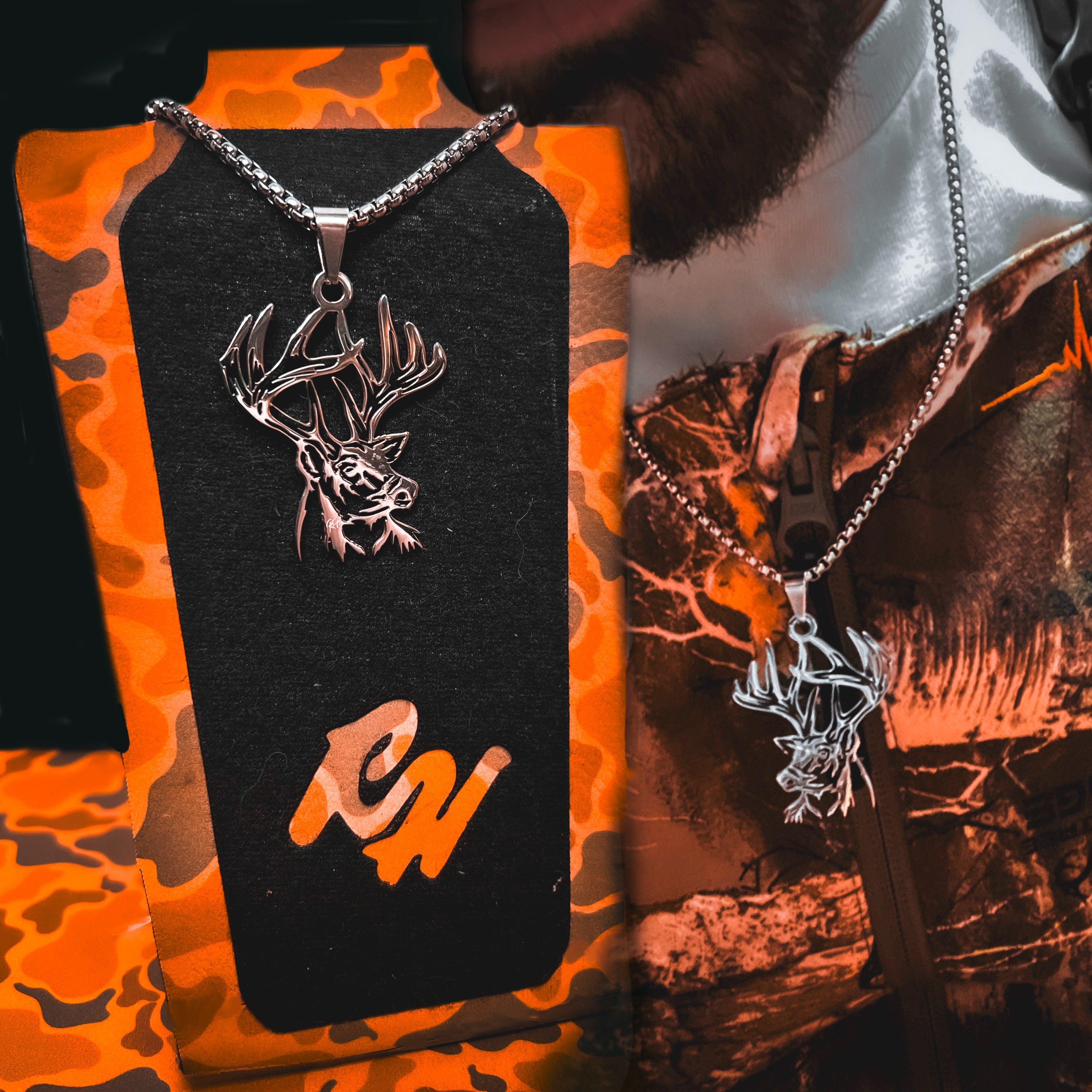 Deer Rack- Stainless Steel Necklace and Pendant